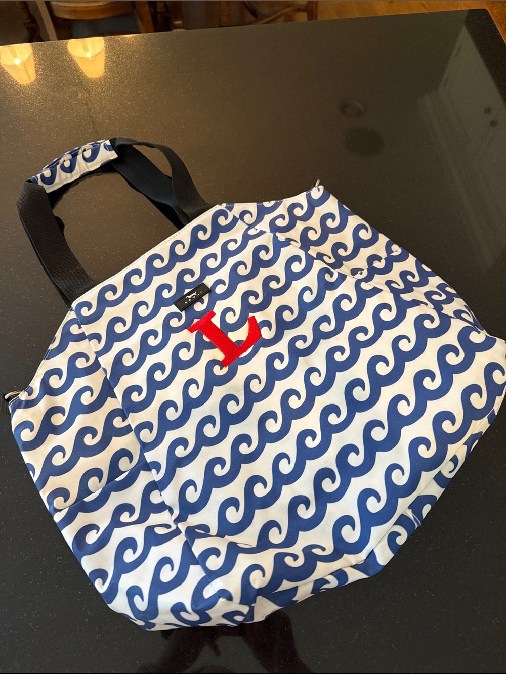 Scout Blue and White Wave Tote with Red “L”
